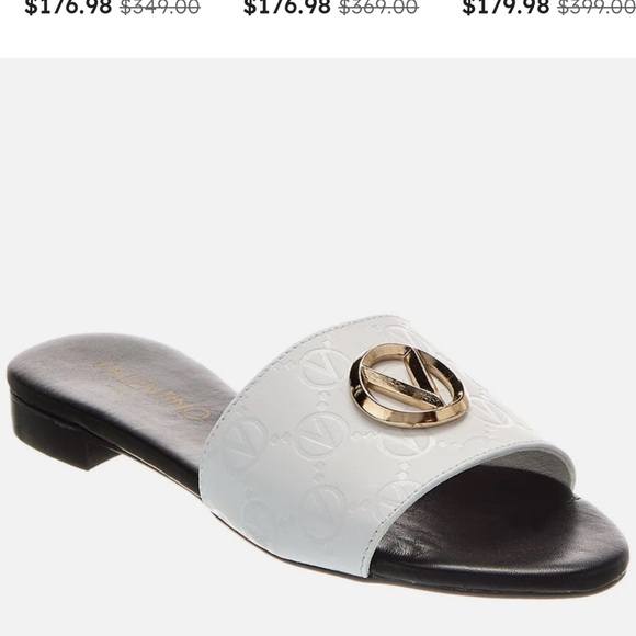 Valentino Women's White and Black Slide Sandals - Picture 2 of 4